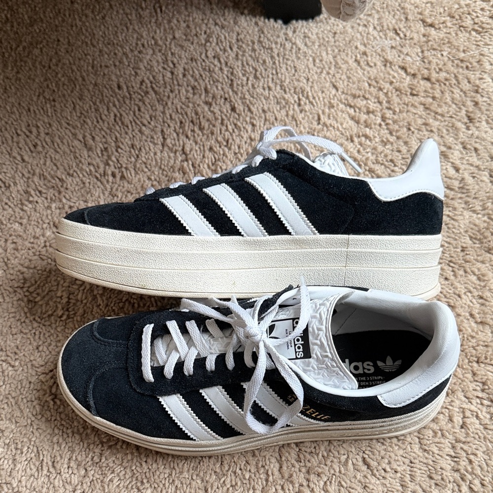 Adidas Women's Gazelle Black and White Platform Sneakers - Picture 2 of 4